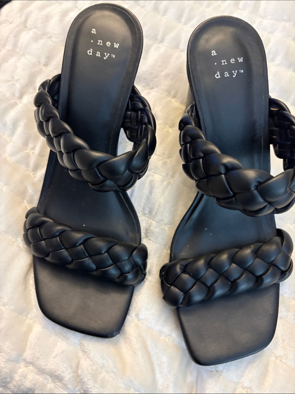 a new day Black Braided Double-Strap Heeled Sandals